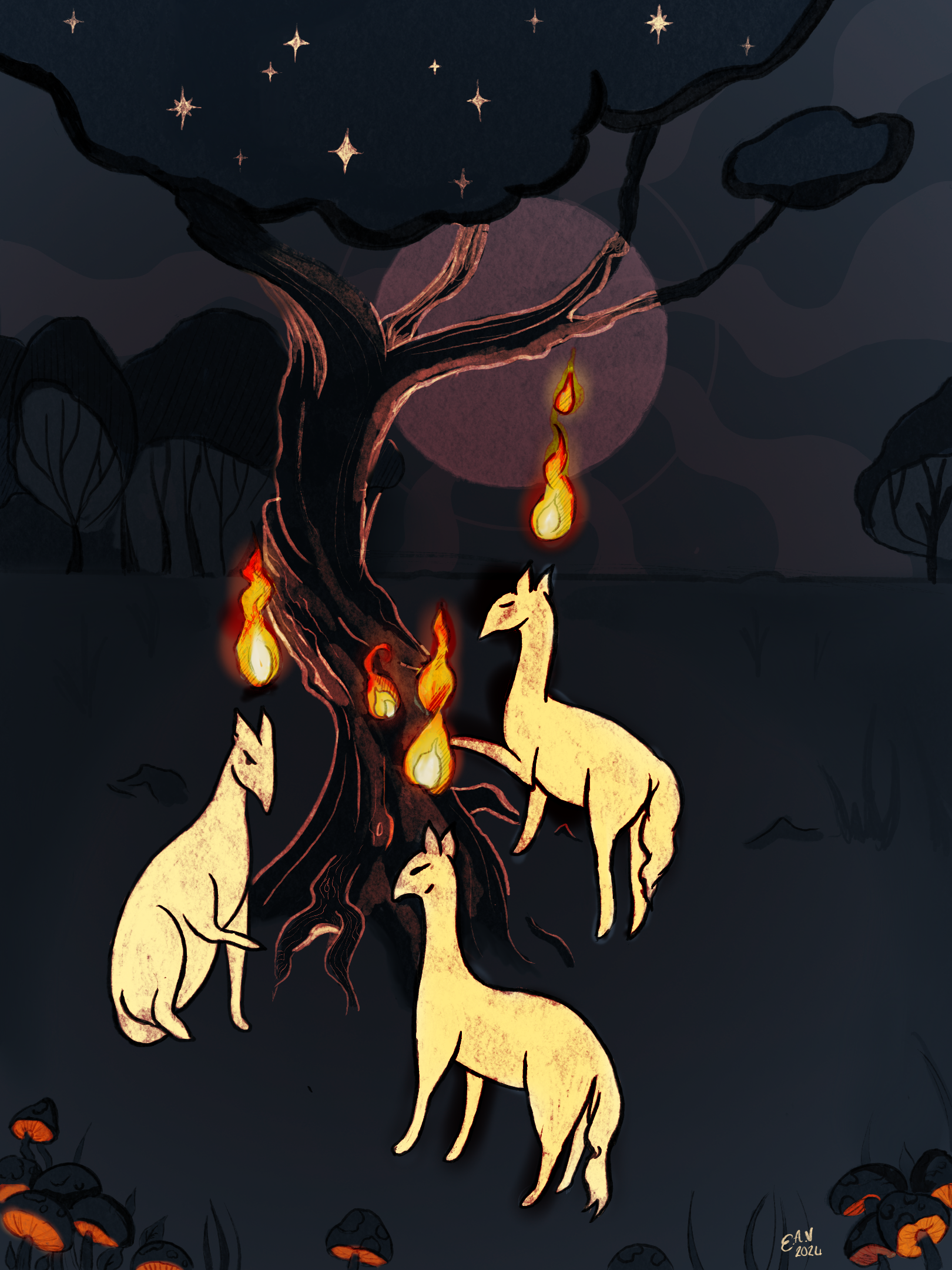 fire horses illustration